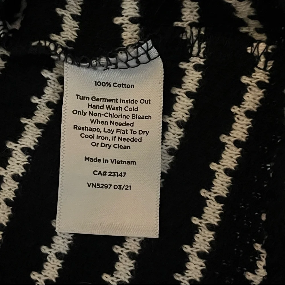 Talbots Sweater Womens Petite L Black White Stripes Knit Gold Button Nautical